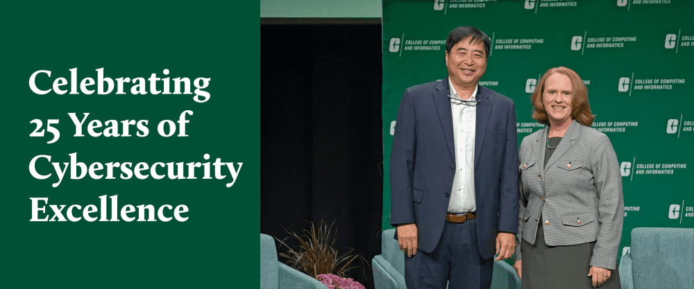 Software and Information Systems Professor Bill Chu and UNC Charlotte Provost Jennifer Troyer at UNC Charlotte's 25th Annual Cybersecurity Symposium